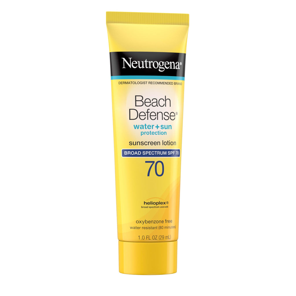 Neutrogena Sunscreen Lotion Beach Defense SPF 70, Face & Body Sunscreen, Broad Spectrum, Fast Absorbing, 6.7 Fl Oz, Water Resistant 80 Min, Oil-Free, Oxybenzone & Octinoxate Free