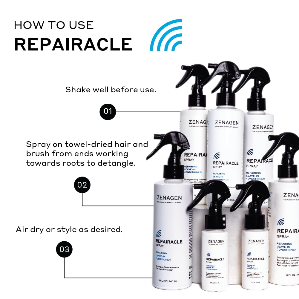 ZENAGEN Repairacle Repairing Leave-In Conditioner | Strengthens & Repairs Hair, Detangles & Smooths, Adds Shine & Hydration, Plant-Based, Color-Safe, Vegan, All Hair Types