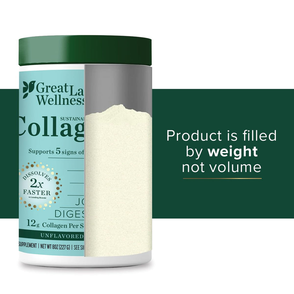 Great Lakes Wellness Sustainable Marine Collagen Peptides Powder for Skin, Hair, Nails, Joints & Digestion - Unflavored - Quick Dissolve Hydrolyzed, Wild Caught, MSC Certified, Non-GMO, Kosher - 8 oz