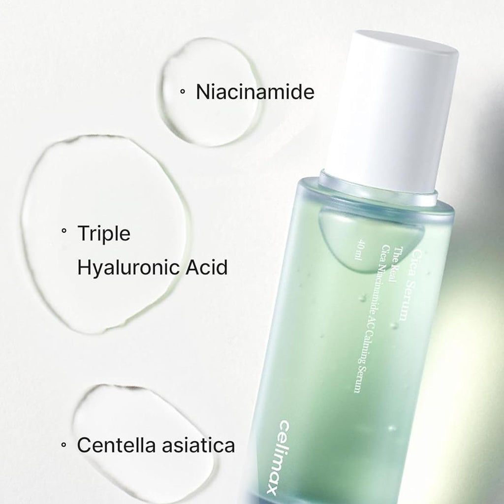 celimax The Real Cica Niacinamide AC Calming Serum 40ml | Hyaluronic Acid Redness Relief Moisturizing Soothing Restoring Serum Mild Formula for Sensitive,Christmas Gift Stocking Stuffers