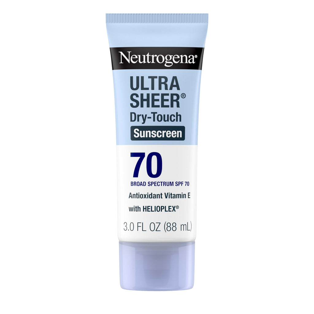 Neutrogena Ultra Sheer Dry-Touch Sunscreen Lotion SPF 70, Broad Spectrum, Water Resistant 80 Min, Oil-Free, Oxybenzone-Free, Non-Comedogenic, Matte Finish, Body Sunscreen, Travel Size 3 Fl Oz