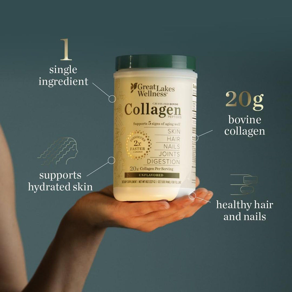 Great Lakes Wellness Collagen Peptides Powder for Skin, Hair, Nails, Joints & Digestion - Unflavored - 22 Servings (Pack of 1)