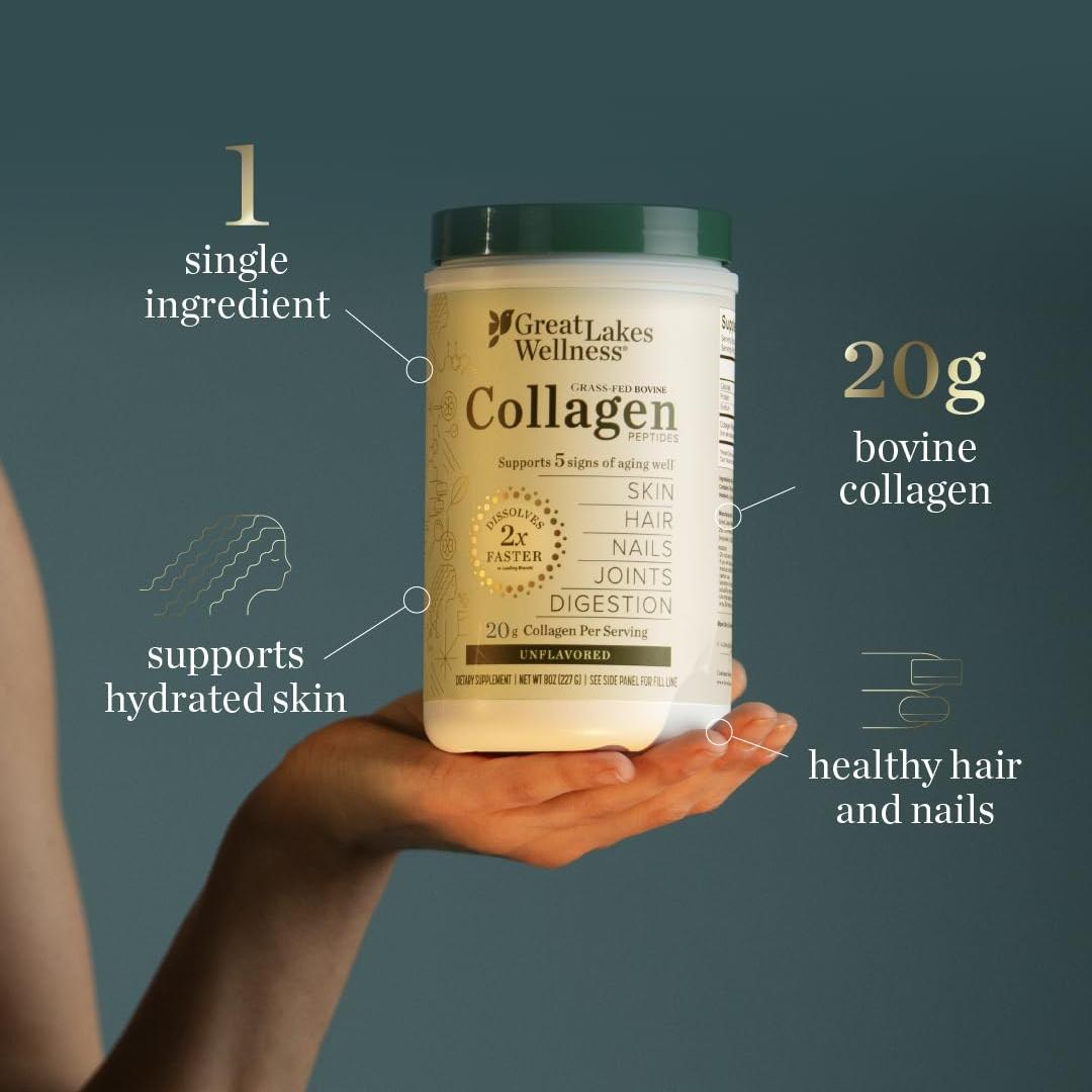 Great Lakes Wellness Collagen Peptides Powder for Skin, Hair, Nails, Joints & Digestion - Unflavored - 22 Servings (Pack of 1)