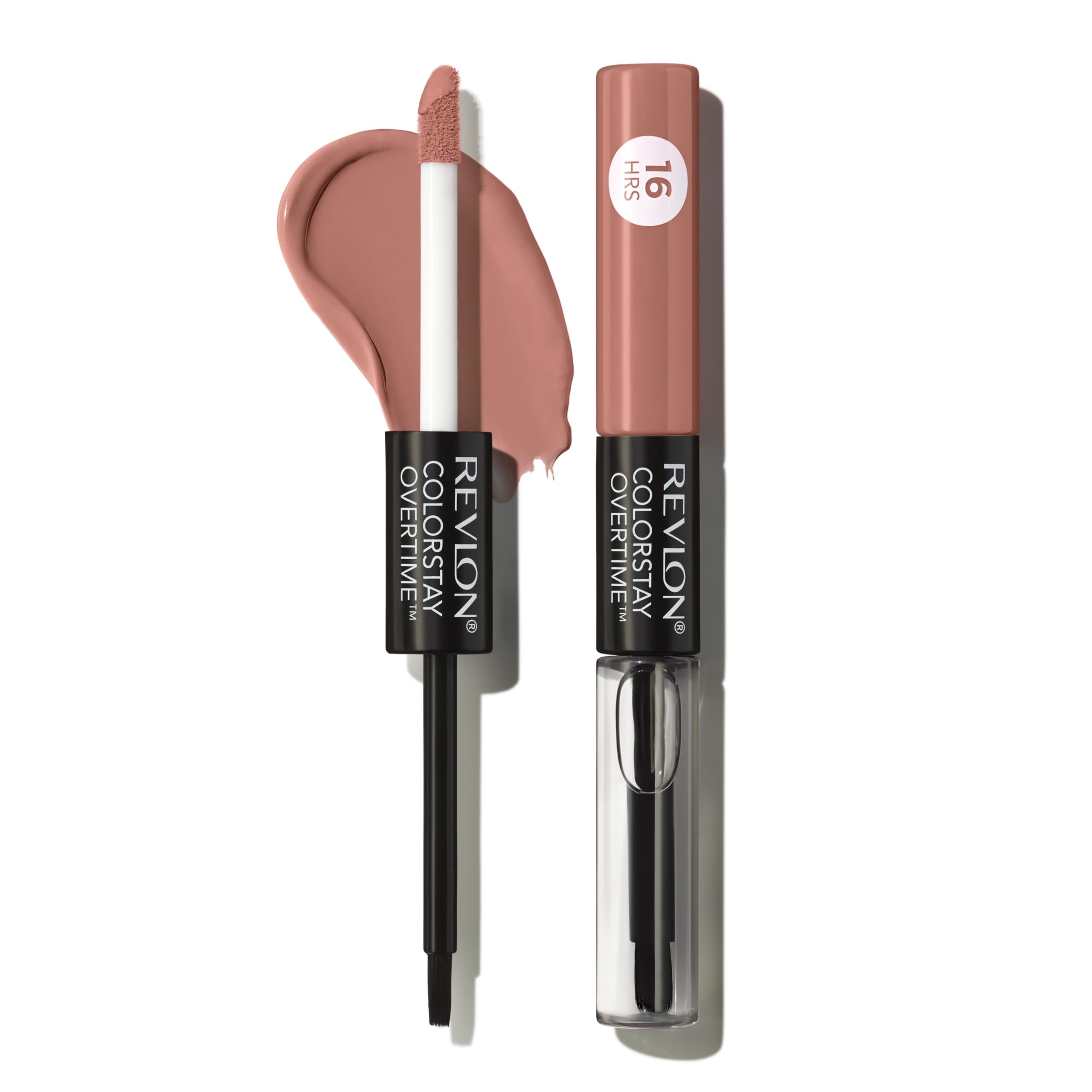 Revlon Liquid Lipstick with Clear Lip Gloss, ColorStay Overtime Lipcolor, Stocking Stuffer for Women, 350 Bare Maximum, 0.07 fl oz