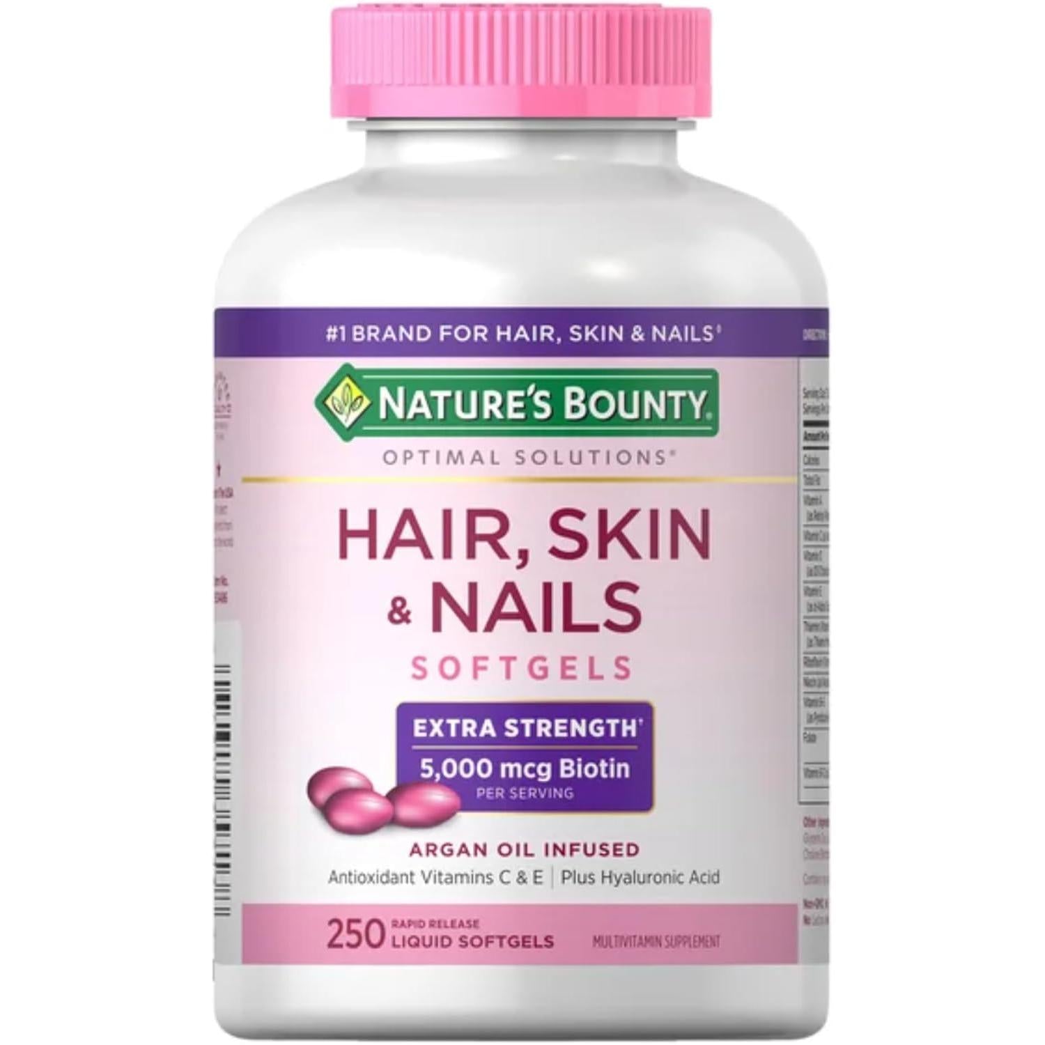 Nature's Bounty Hair Skin and Nails 5000 mcg of Biotin - 250 Coated Tablets Extra Strength