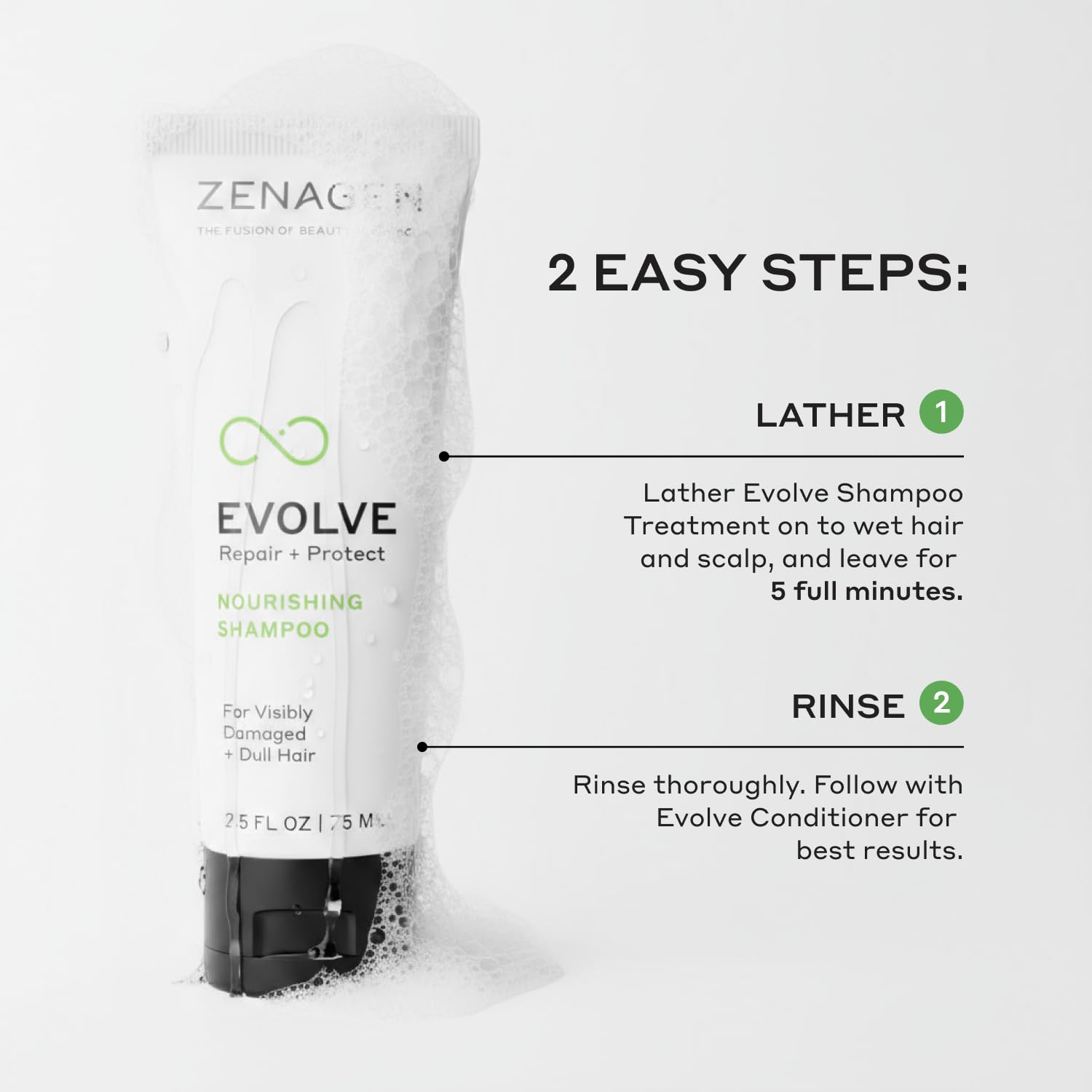 ZENAGEN Evolve Repair + Protect Travel Duo | Nourishing Shampoo + Conditioner, Repairs & Strengthens Damaged Hair, Promotes Thicker Fuller Growth, Plant-Based, Color-Safe, Vegan, 2.5 oz