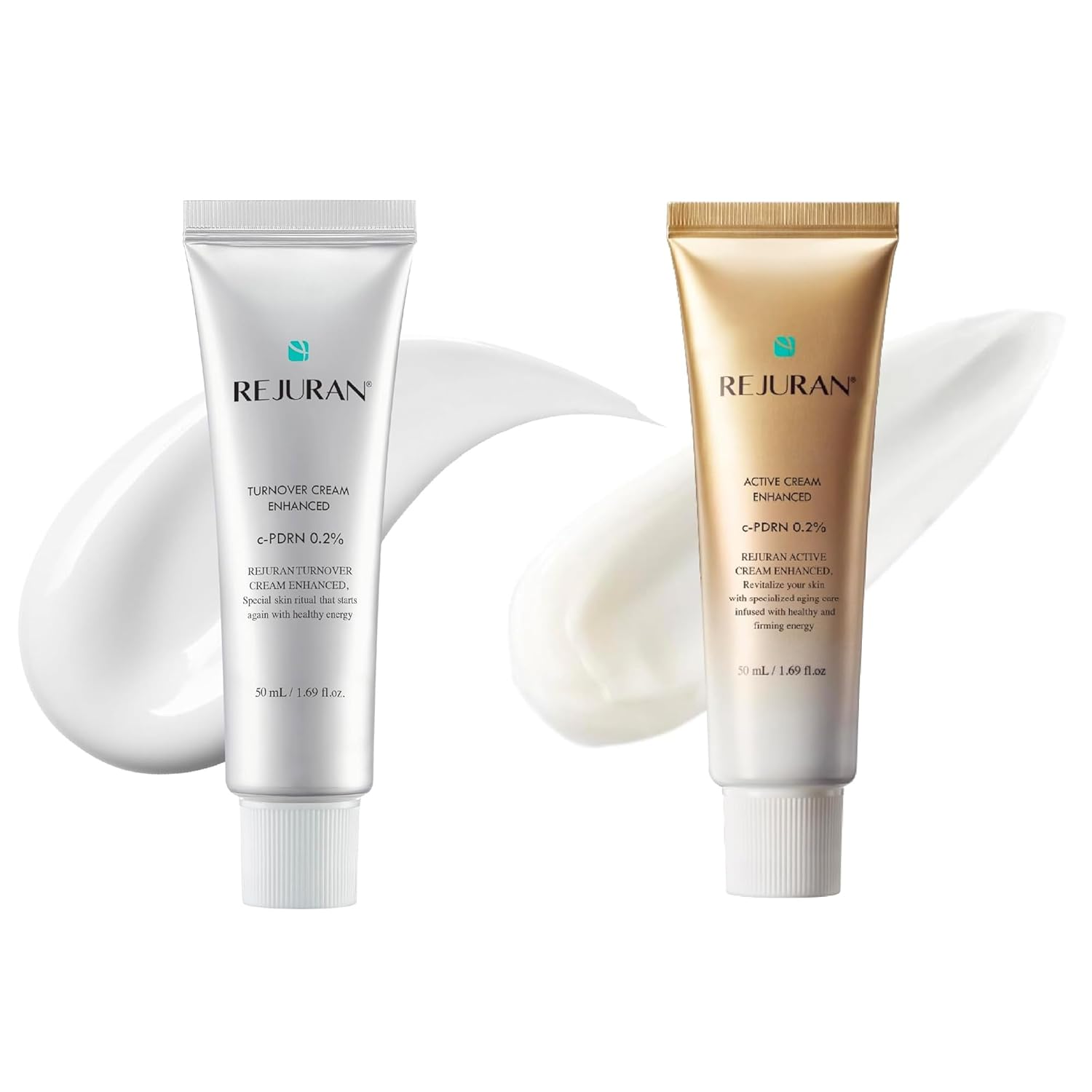 REJURAN® Turnover Skincare Bundle – Turnover Cream Enhanced + Turnover Active Cream Enhanced (2 x 1.69 fl oz) – Salmon DNA c-PDRN® Face Moisturizers for Regeneration, Elasticity, Collagen, Firming