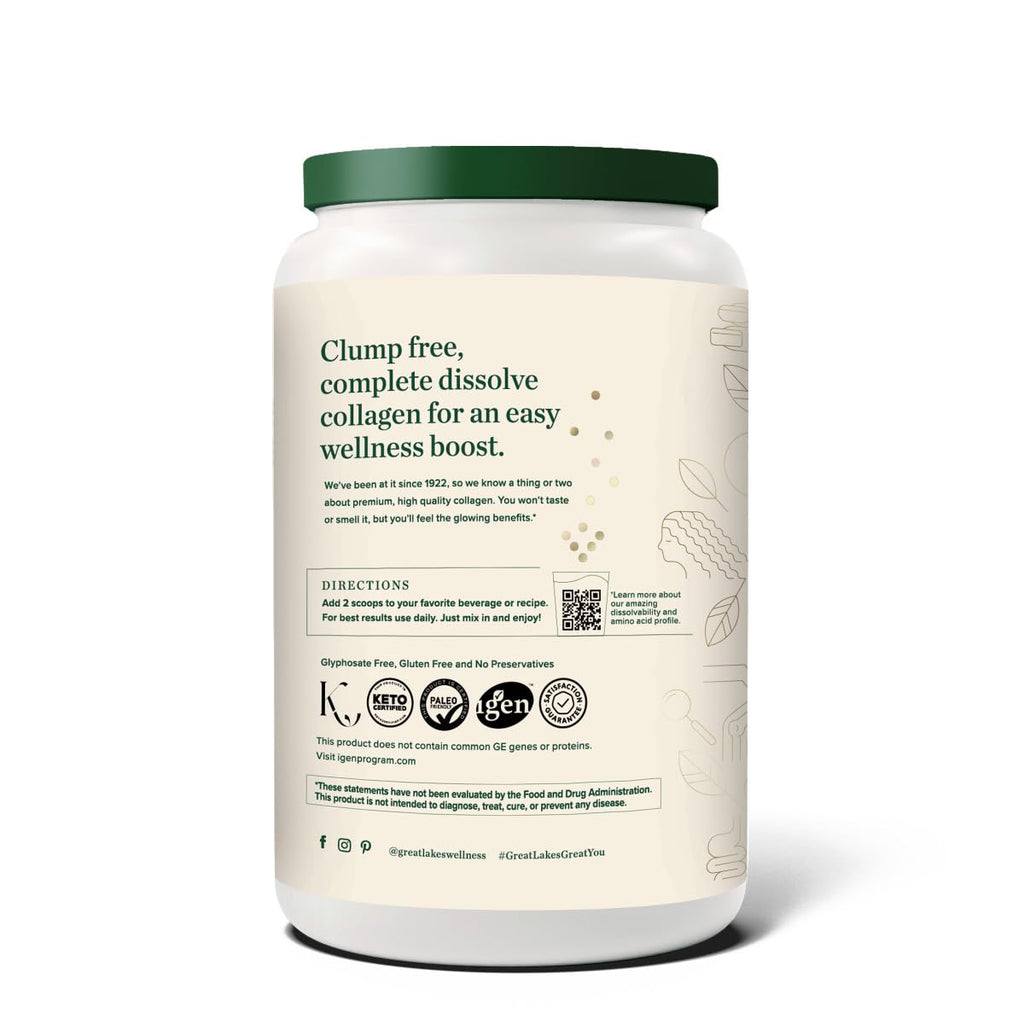Great Lakes Wellness Collagen Peptides Powder for Skin, Hair, Nails, Joints & Digestion - Unflavored - 22 Servings (Pack of 1)