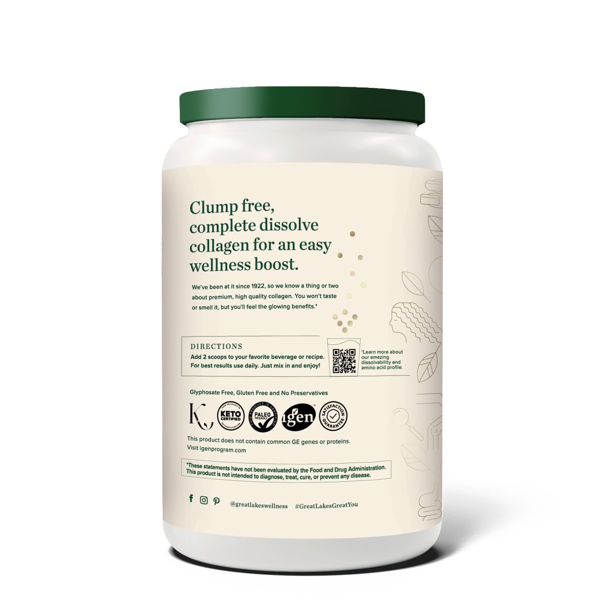 Great Lakes Wellness Collagen Peptides Powder for Skin, Hair, Nails, Joints & Digestion - Unflavored - 22 Servings (Pack of 1)