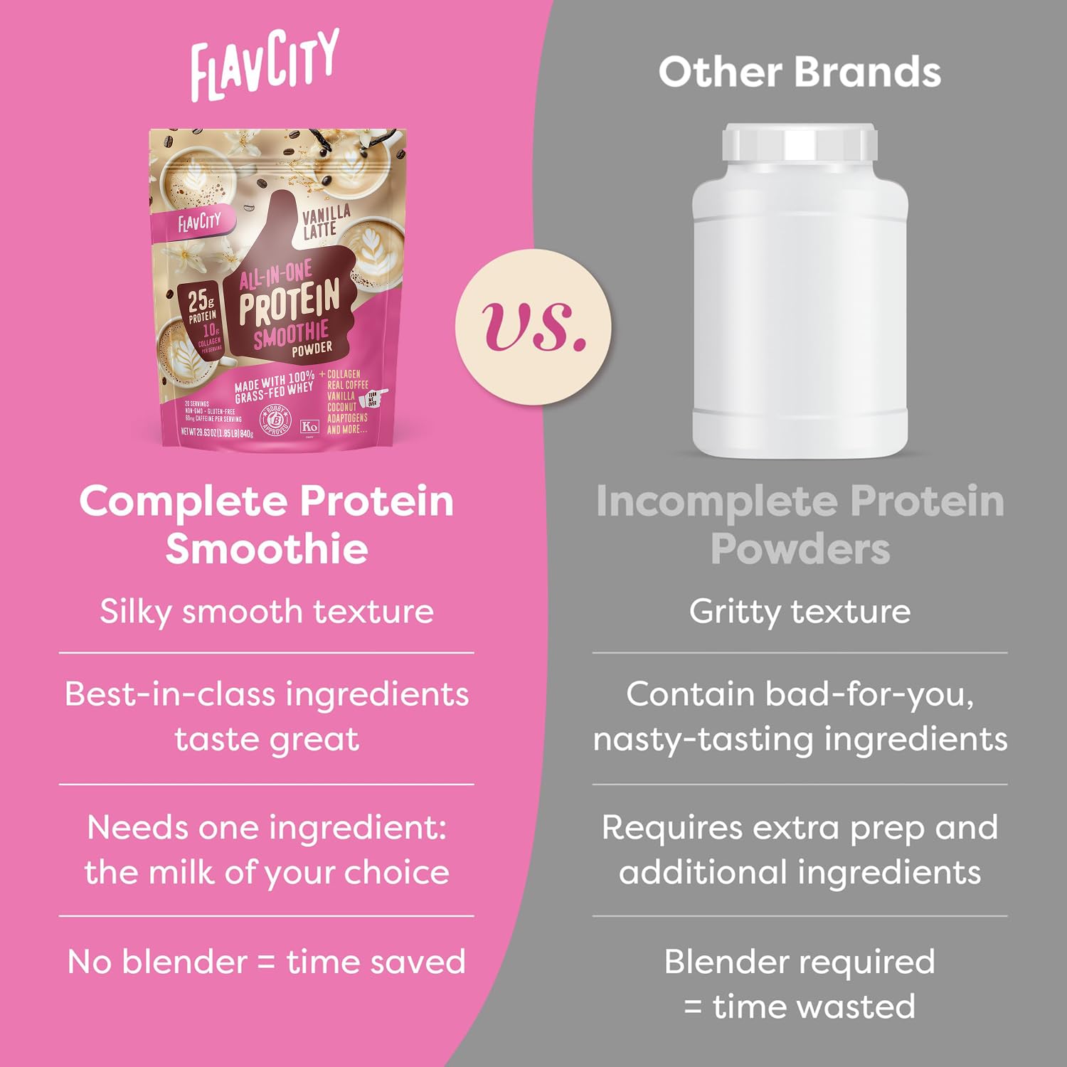 FlavCity Grass Fed Whey Protein Powder - Vanilla Smoothie - 25g Protein & 10g Collagen - Made with Real Vanilla Bean & Organic Coconut Milk - Gluten Free & No Added Sugars (20 Servings)