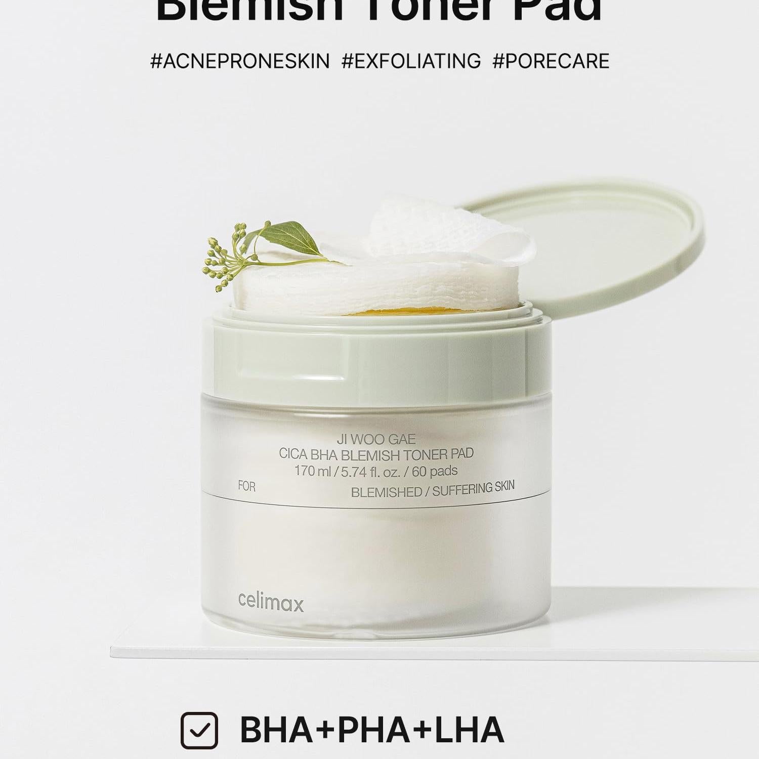 celimax Ji.Woo.Gae Heartleaf BHA Peeling Pad | Pore Care, Exfoliating Double-Side Toner Pads, Facial Peels, Hydrating, Tea Tree, For Acne Prone & Breakouts, Christmas Gift, Stocking Stuffers (60pads)