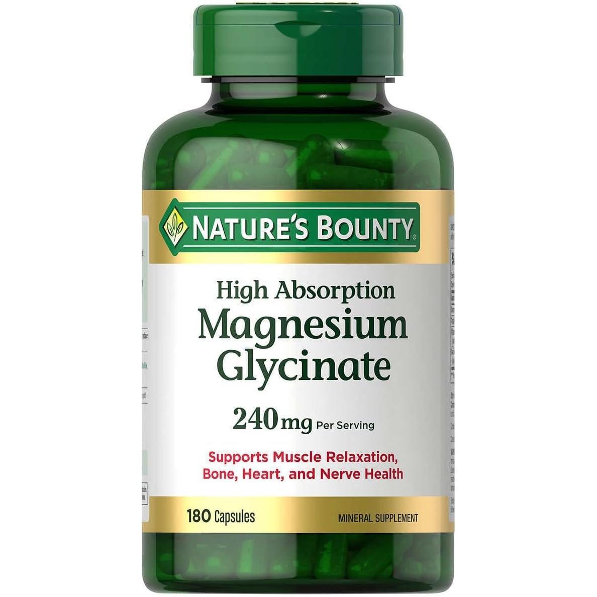 Nature's Bounty High Absorption Magnesium Glycinate 240mg 180 Capsules