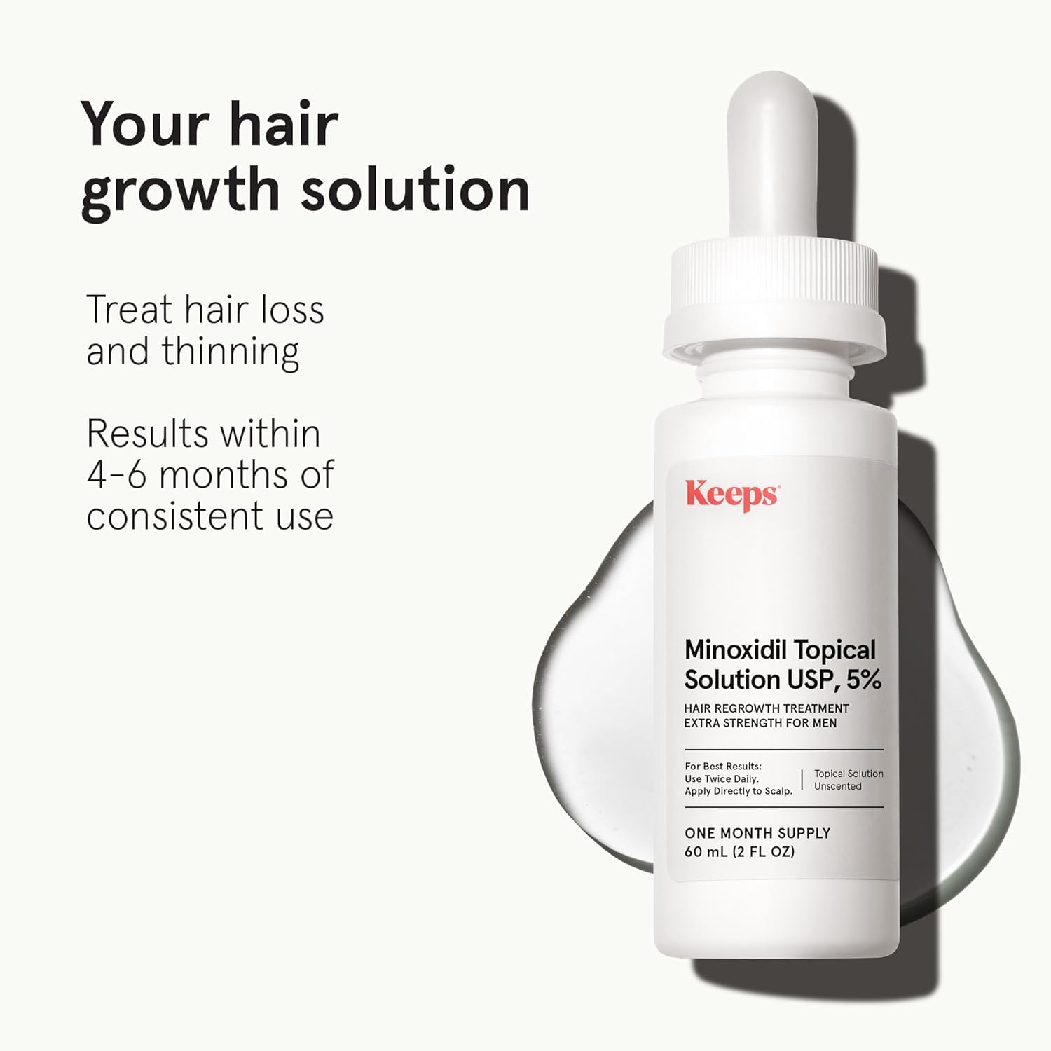 Keeps Extra Strength Minoxidil for Men - 5% Minoxidil Hair Growth Serum - Hair Loss & Regrowth Treatment for Thinning & Bald Spots - Clinically Proven Hair Growth Products - Unscented Topical Solution