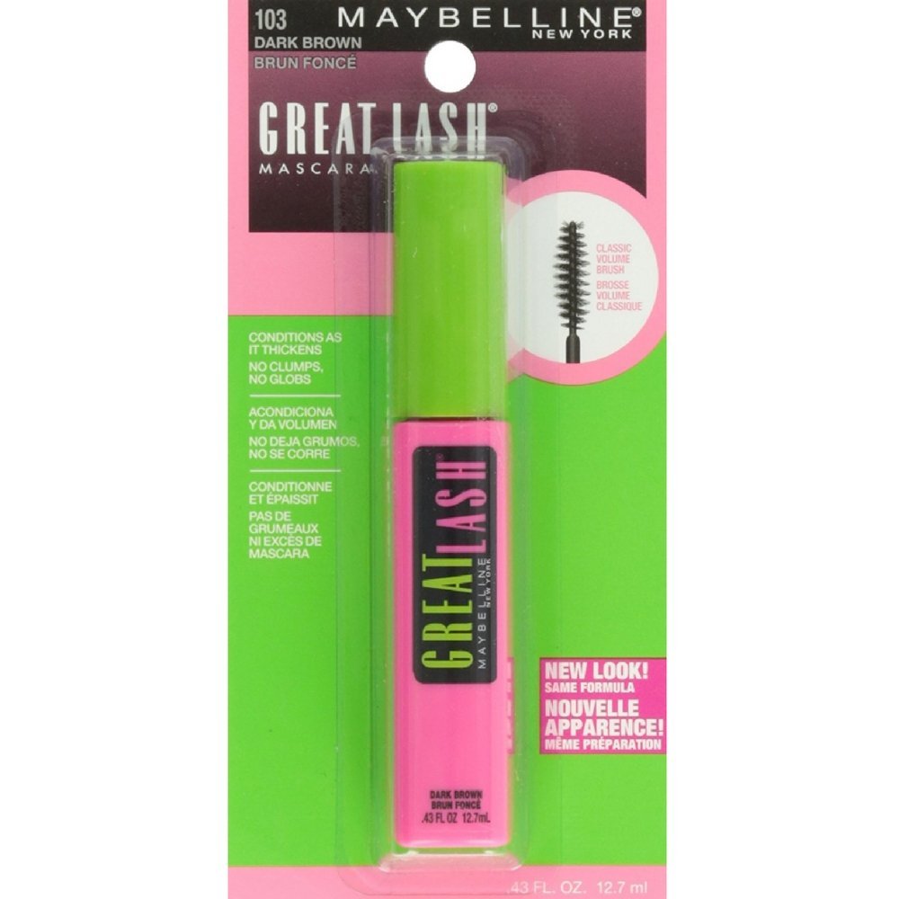 Maybelline Great Lash Washable Mascara Makeup, Volumizing Lash-Doubling Formula That Conditions As It Thickens, Blackest Black, 1 Count
