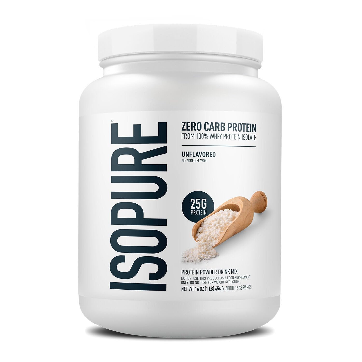 Isopure Zero Carb 100% Pure Whey Isolate Protein Powder, Lactose Free, Gluten Free, with Vitamins, Unflavored, 25g Protein Per Serving, 1 Lb, 16 Servings (Packaging May Vary)
