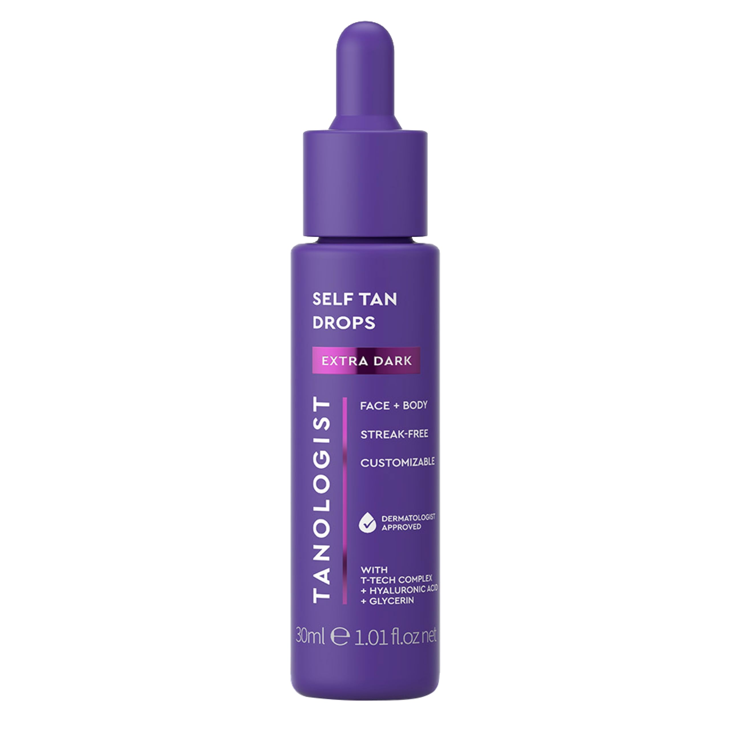 Tanologist Dark Self Tan Drops, Streak-Free Body & Face Tanning Drops, No Fake Tan Smell, For Moisturizer & Lotion, Bronzing Face Tanner, Skincare Ingredients, Vegan, 1.01 fl. oz/30 ml Bottle