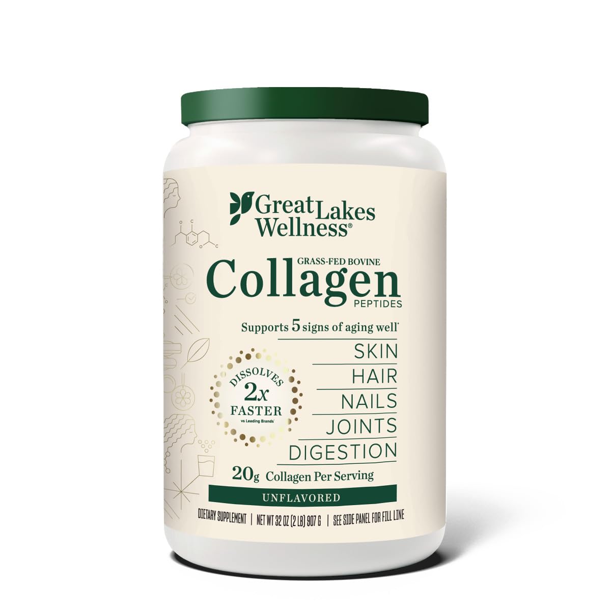Great Lakes Wellness Collagen Peptides Powder for Skin, Hair, Nails, Joints & Digestion - Unflavored - 22 Servings (Pack of 1)