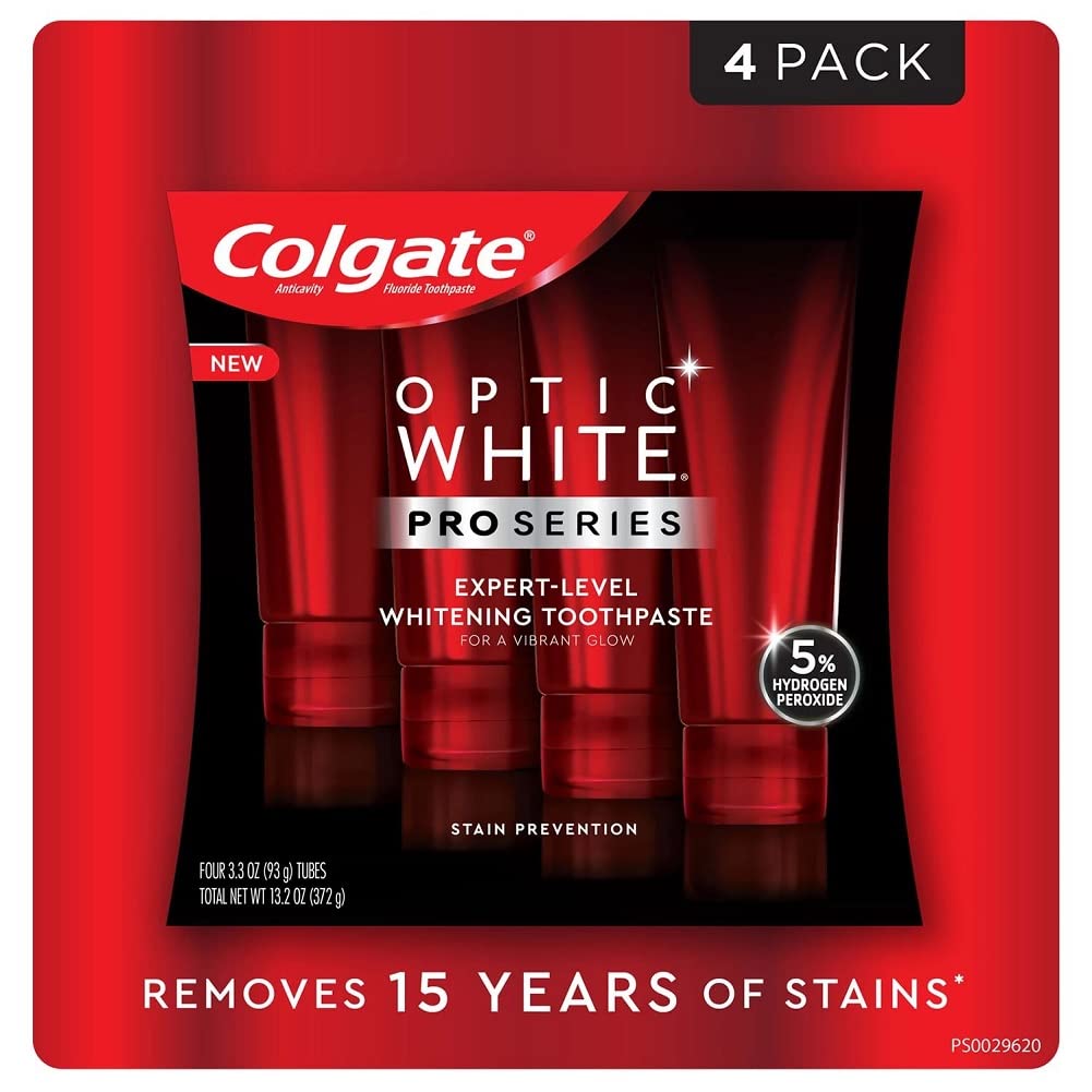 Colgate Optic White Toothpaste Pro Series Stain Shield 3.3 Ounce (Pack of 4)