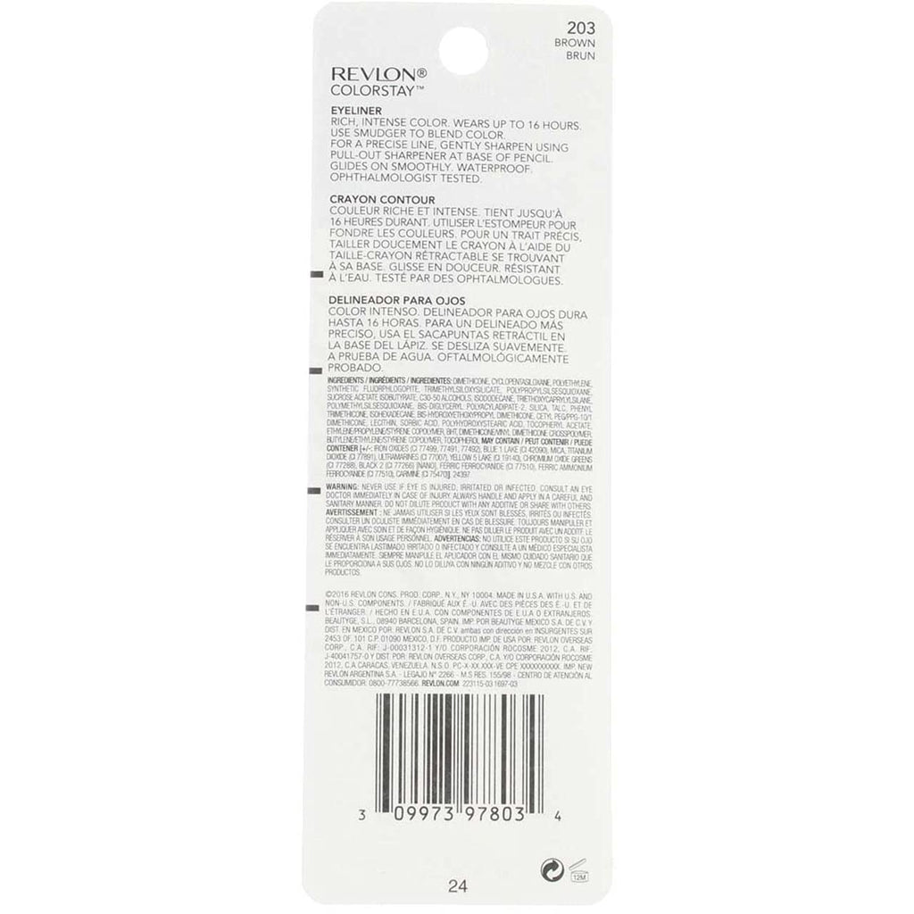 Revlon ColorStay Pencil Waterproof Eyeliner, Smudge-Proof, Eye Makeup with Built-In Sharpener, Stocking Stuffer for Women, 202 Black Brown, 0.01 oz