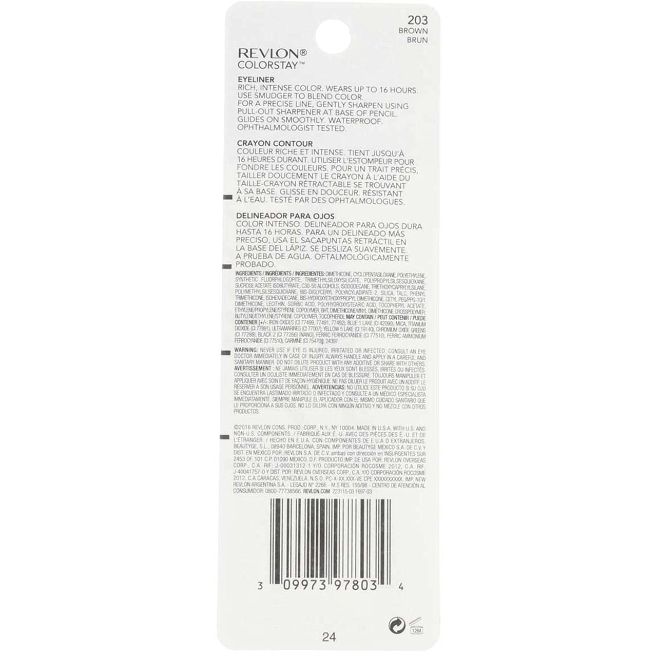 Revlon ColorStay Pencil Waterproof Eyeliner, Smudge-Proof, Eye Makeup with Built-In Sharpener, Stocking Stuffer for Women, 202 Black Brown, 0.01 oz