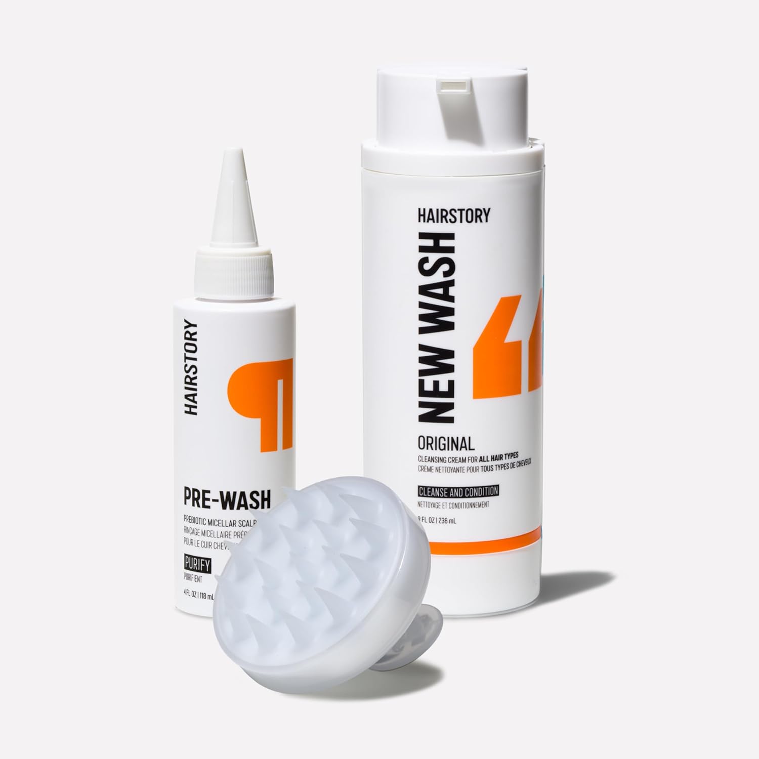 Hairstory New Wash Method for All Hair Types, New Wash Original & Pre-Wash with Scalp Brush, Purifying Scalp Rinse & Cleansing Cream Duo for Scalp and Hair Health
