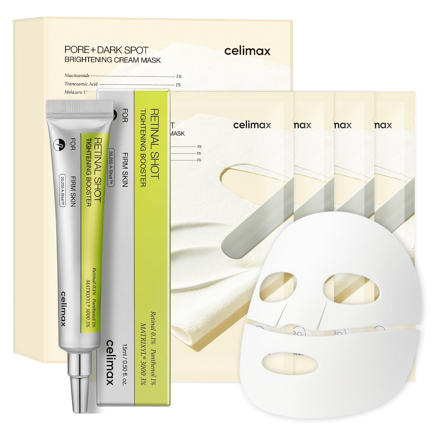 celimax Retinal Shot Tightening Booster & Pore Dark Spot Brightening Cream Mask 4EA | Home Aesthetic Duo
