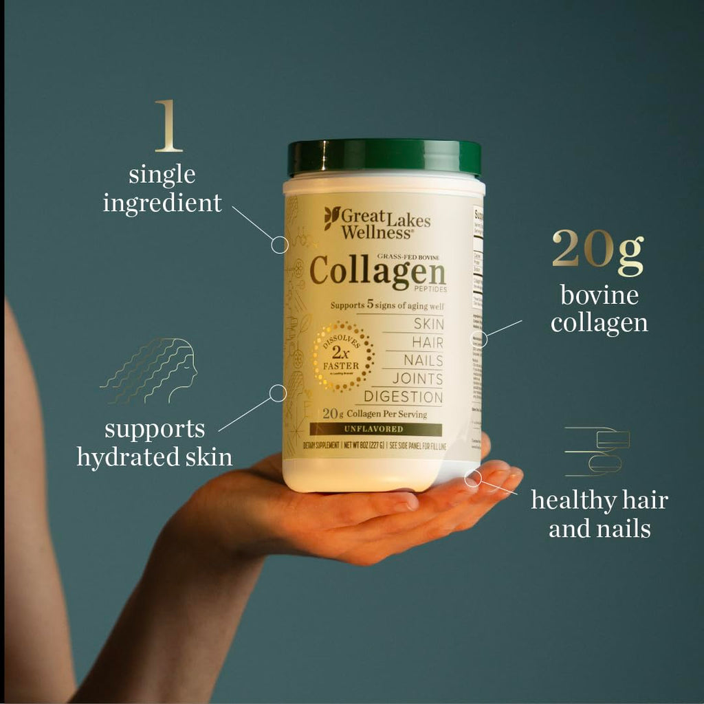 Great Lakes Wellness Collagen Peptides Powder for Skin, Hair, Nails, Joints & Digestion - Unflavored - 22 Servings (Pack of 1)