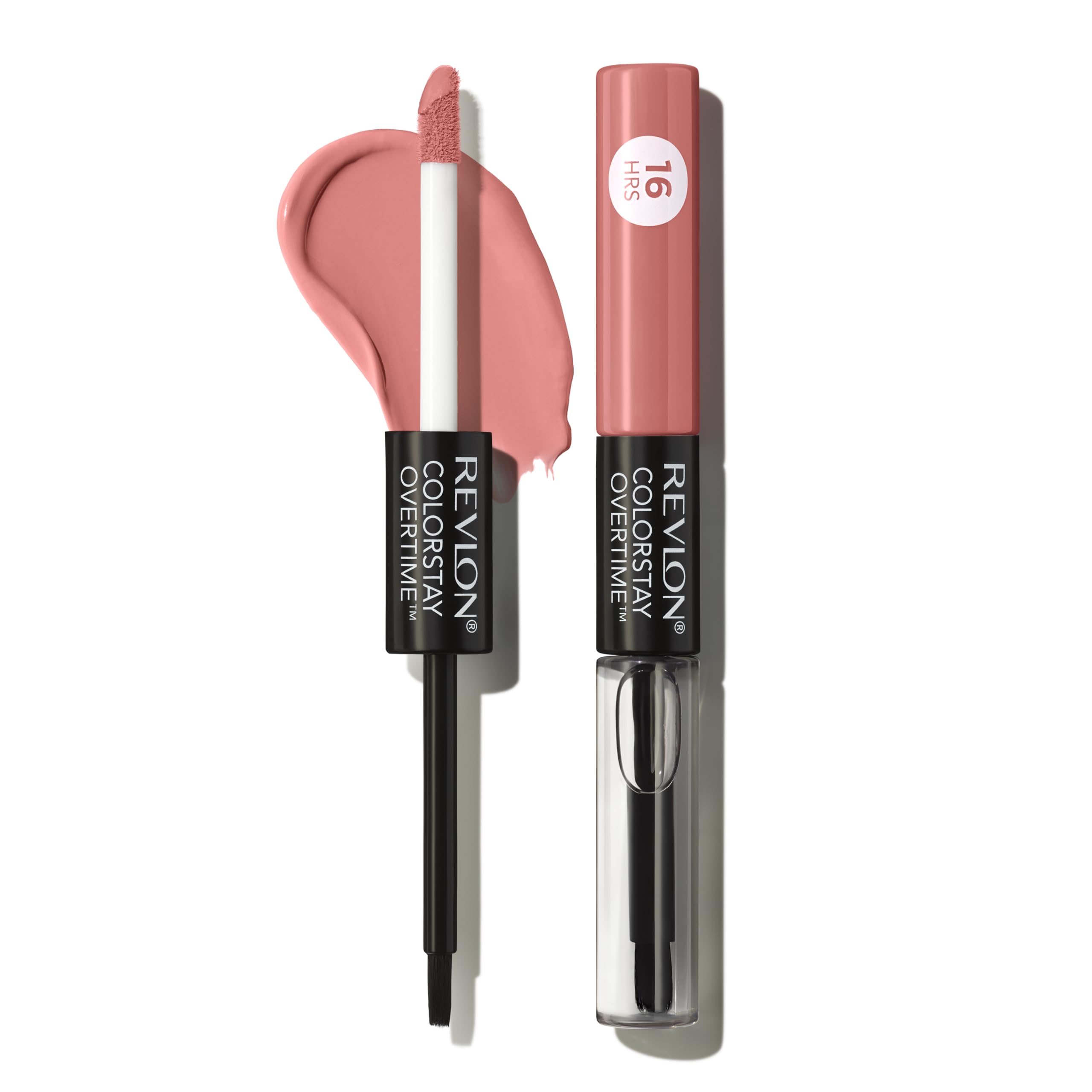 Revlon Liquid Lipstick with Clear Lip Gloss, ColorStay Overtime Lipcolor, Stocking Stuffer for Women, 350 Bare Maximum, 0.07 fl oz