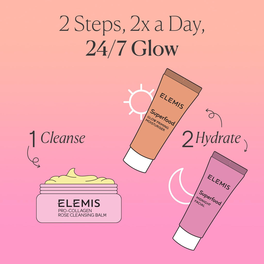 ELEMIS Way to Glow Exclusive Skincare Kit($70 Value) - Travel Set with Travel-Size Rose Cleansing Balm, Glow Priming Moisturizer & Midnight Facial, Nourish & Illuminate Skin all day