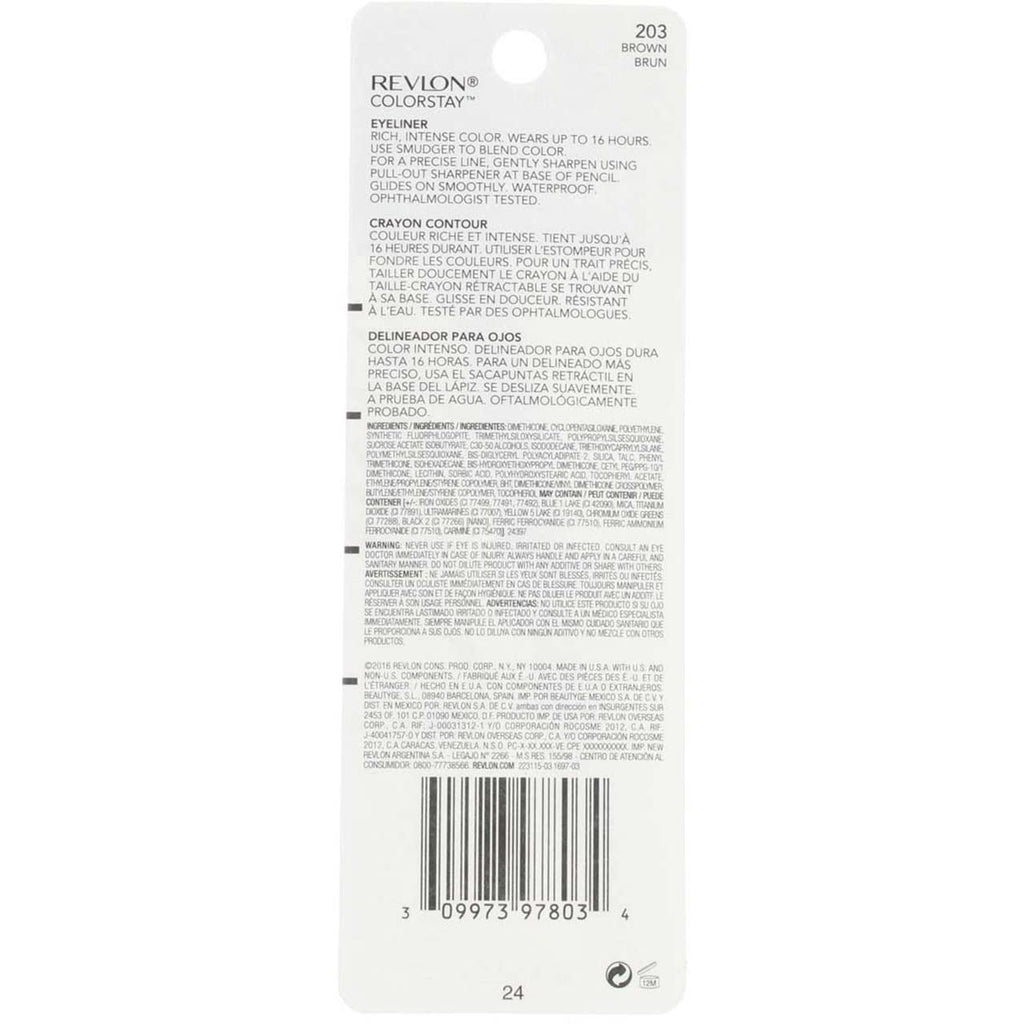 Revlon ColorStay Pencil Waterproof Eyeliner, Smudge-Proof, Eye Makeup with Built-In Sharpener, Stocking Stuffer for Women, 202 Black Brown, 0.01 oz