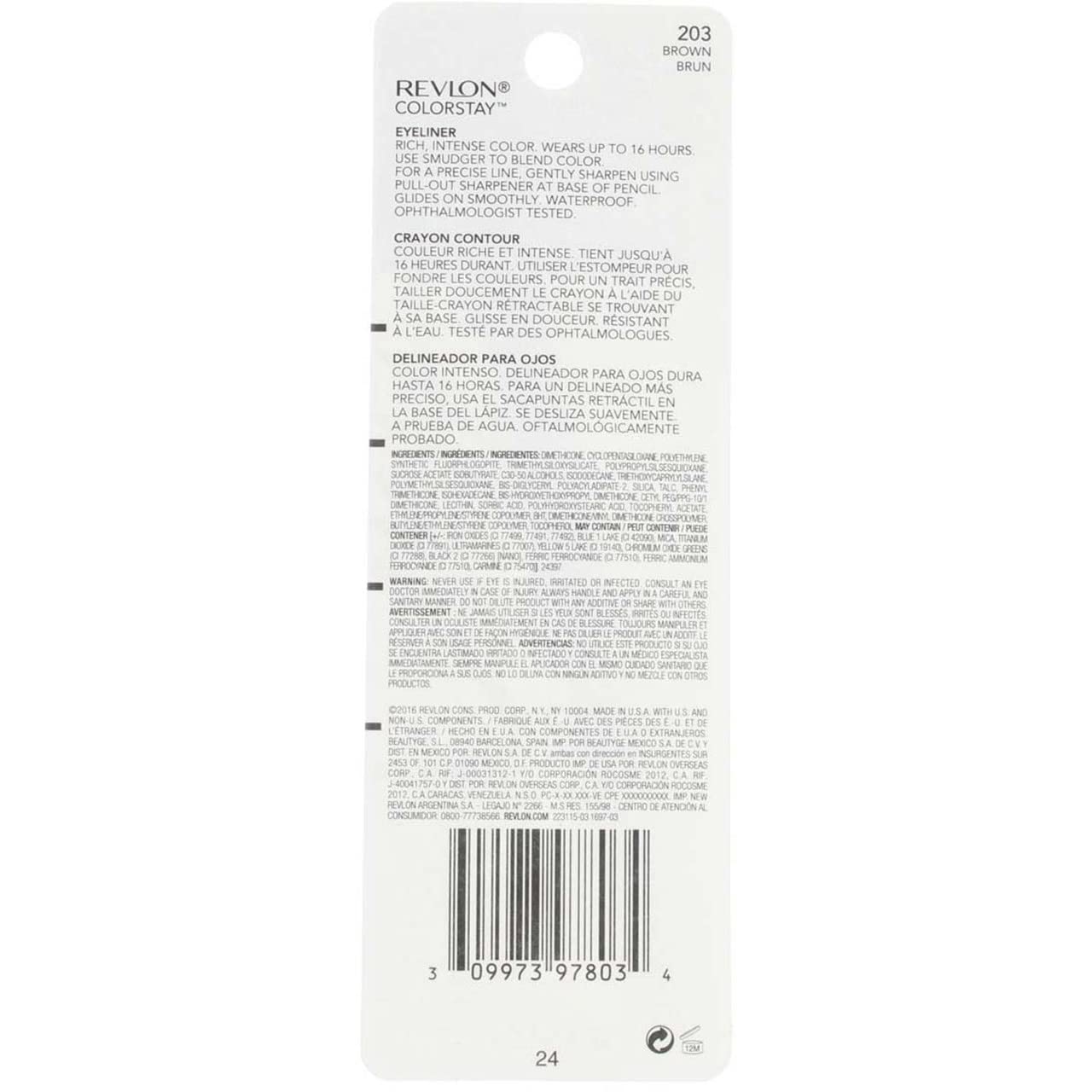 Revlon ColorStay Pencil Waterproof Eyeliner, Smudge-Proof, Eye Makeup with Built-In Sharpener, Stocking Stuffer for Women, 202 Black Brown, 0.01 oz