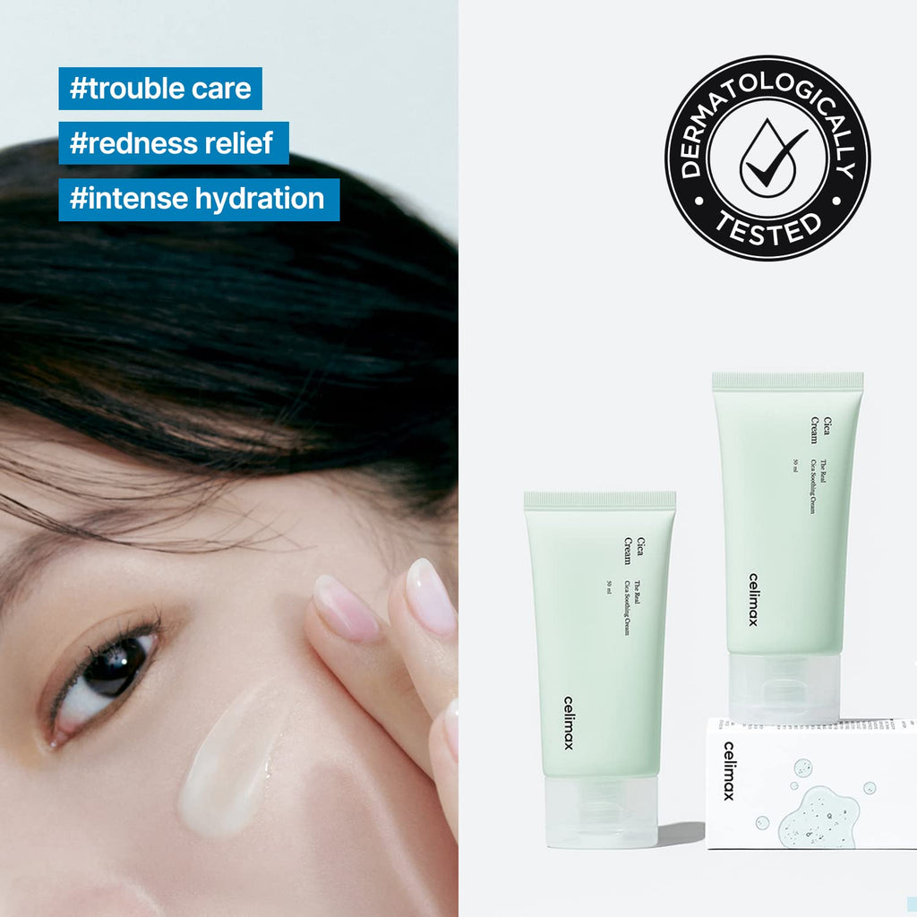 celimax The Real Cica Soothing Cream | with Fresh Cica Extract, Oil Free, Hydrating, Moisturizing, Calming, Dry Oily Combination Sensitive Skin, Korean Skincare, Lightweight Gel Cream, 50ml