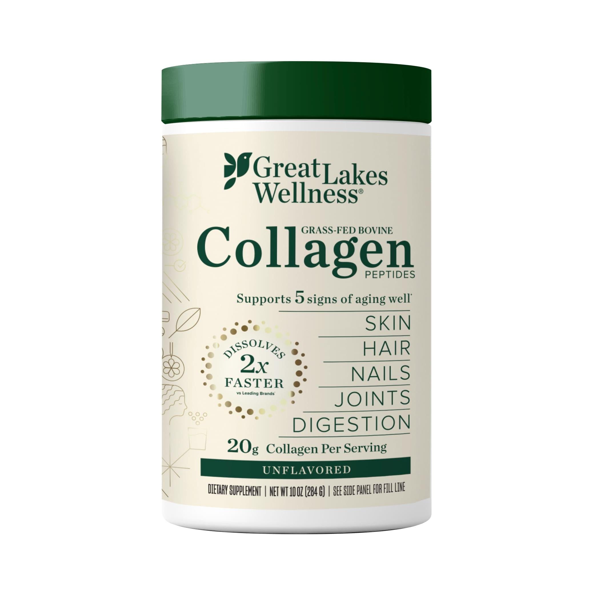 Great Lakes Wellness Collagen Peptides Powder for Skin, Hair, Nails, Joints & Digestion - Unflavored - 22 Servings (Pack of 1)