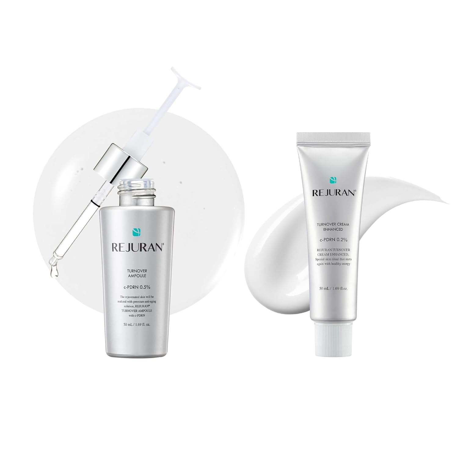 REJURAN® Turnover Skincare Set – c-PDRN® Ampoule & Cream Duo for Skin Regeneration, Firming, Hydration & Radiant Glow – Korean Salmon DNA Face Care (2 x 1.69 fl oz)