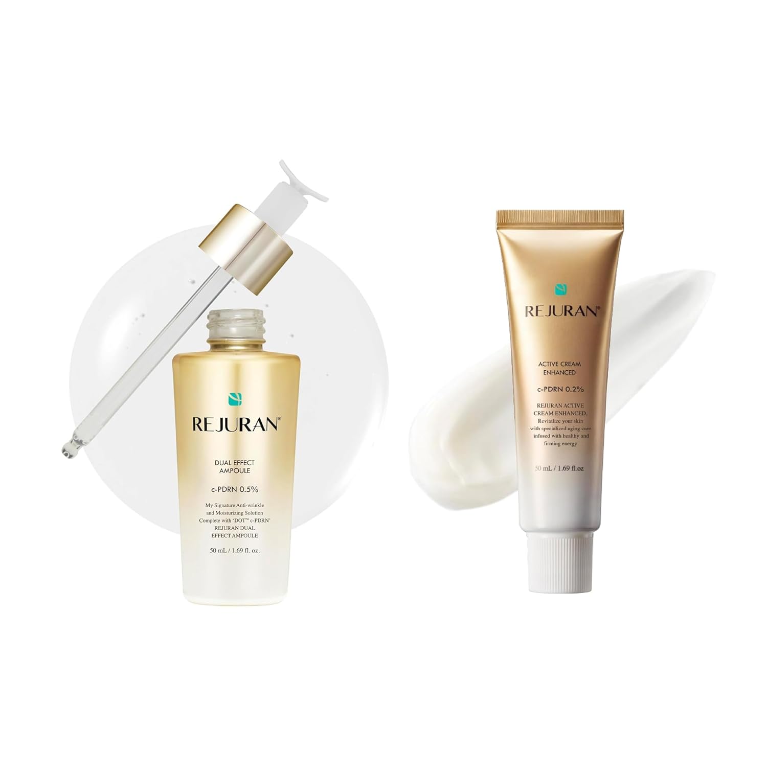 REJURAN® Dual Effect Anti-Aging Skincare Set – DOT c-PDRN® Ampoule & Turnover Cream for Skin Regeneration, Firming, and Deep Hydration – Korean Skincare with Salmon DNA (2 x 1.69 fl oz)