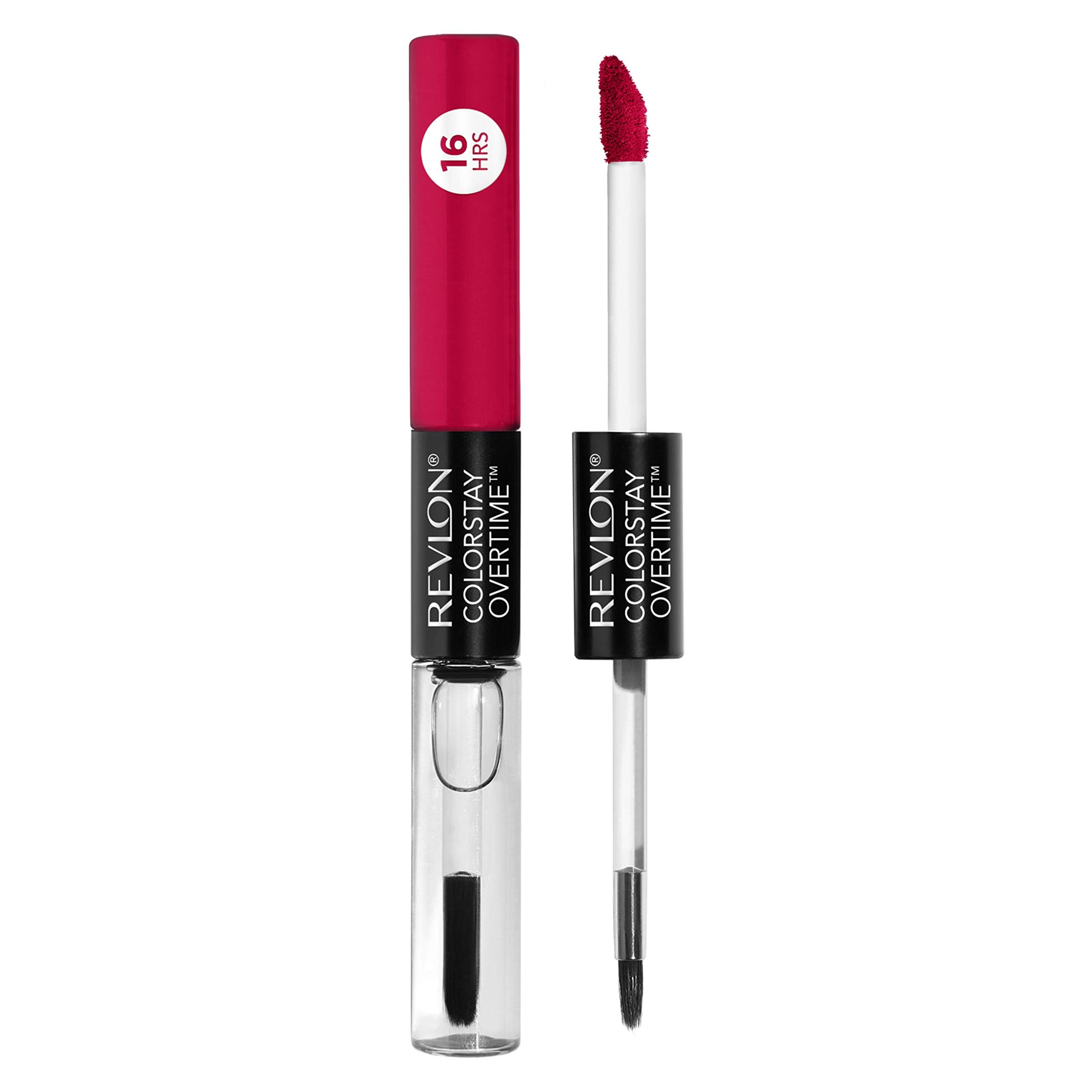 Revlon Liquid Lipstick with Clear Lip Gloss, ColorStay Overtime Lipcolor, Stocking Stuffer for Women, 350 Bare Maximum, 0.07 fl oz