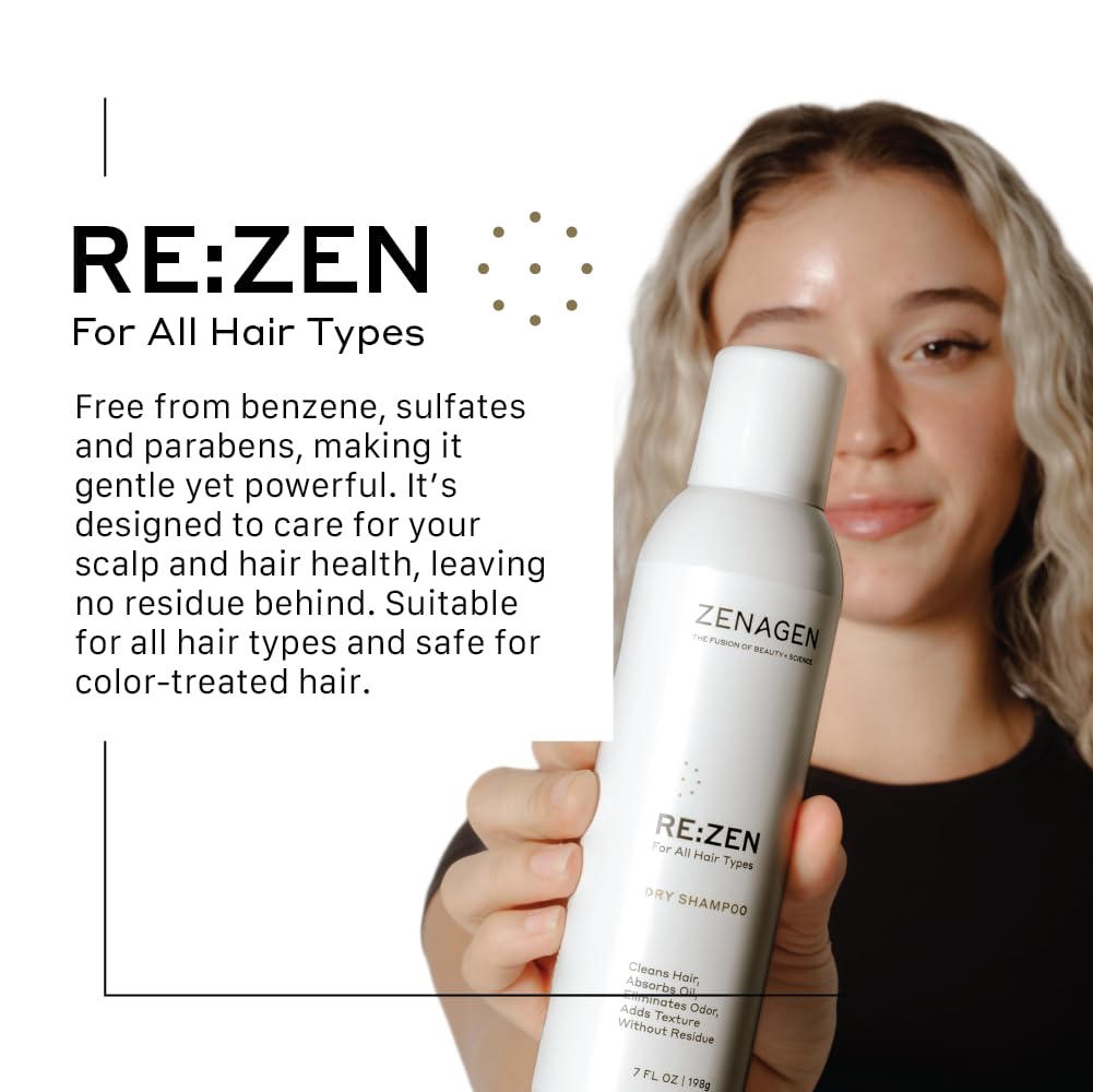 ZENAGEN Re:Zen Dry Shampoo | Cleans Hair, Absorbs Oil, Eliminates Odor, Adds Texture, No Residue, All Hair Types, 7 oz