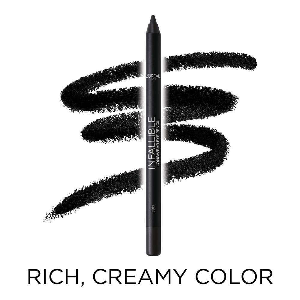 L'Oreal Paris Makeup Infallible Pro-Last Pencil Eyeliner, Waterproof and Smudge-Resistant, Glides on Easily to Create any Look, Black, 0.042 oz., 1 Count