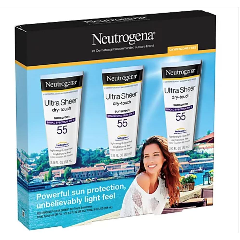 Neutrogena Ultra Sheer Dry-Touch Sunscreen For Face & Body, SPF 45 Broad Spectrum UVA/UVB Protection, Lightweight Water Resistant & Non-Greasy, Travel Size Sunscreen, 3 fl. oz 2 pack