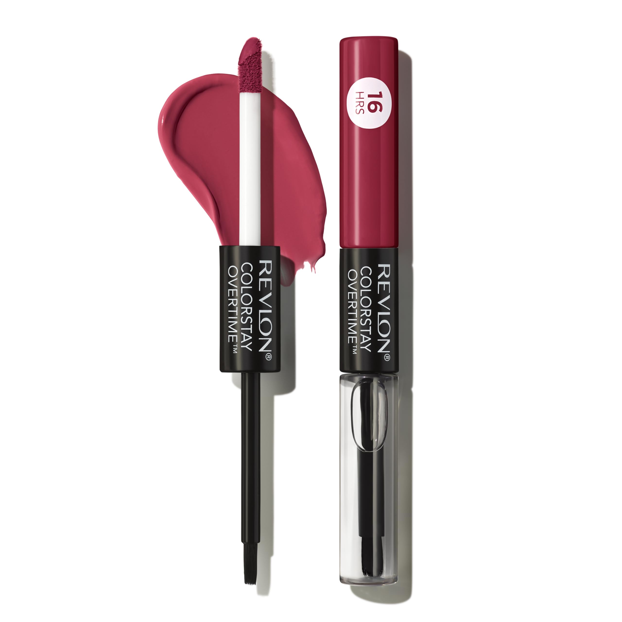 Revlon Liquid Lipstick with Clear Lip Gloss, ColorStay Overtime Lipcolor, Stocking Stuffer for Women, 350 Bare Maximum, 0.07 fl oz