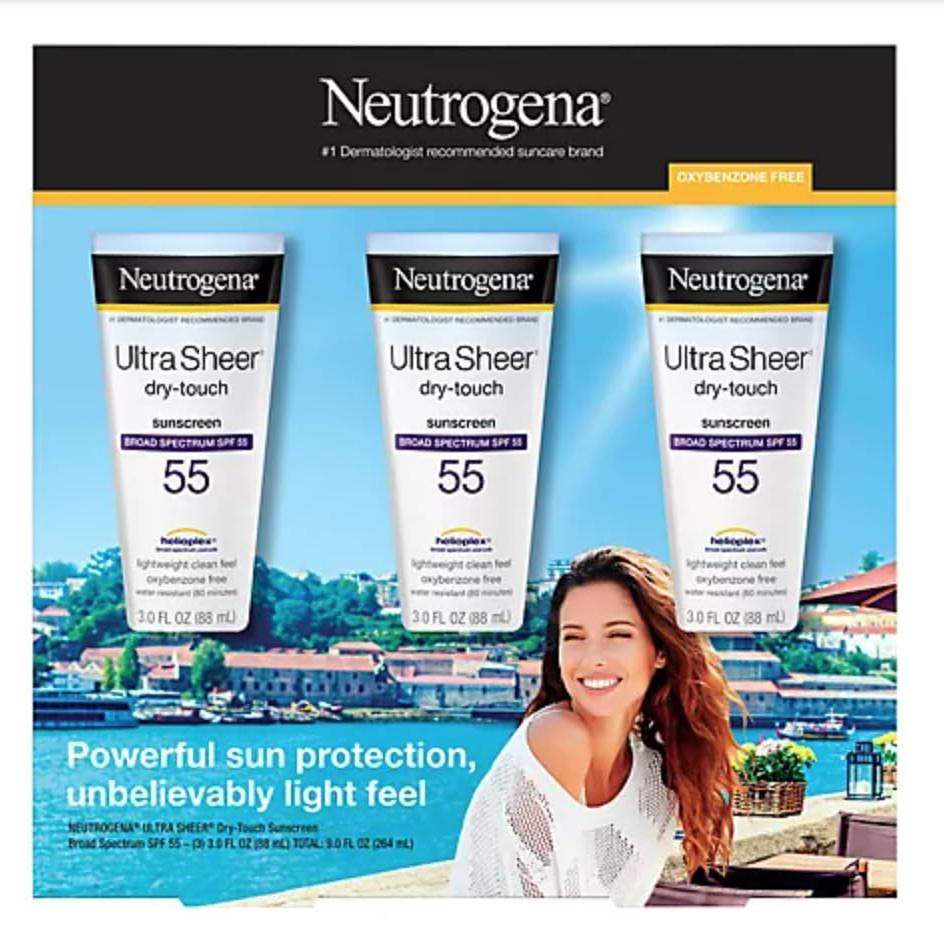Neutrogena Ultra Sheer Dry-Touch Sunscreen For Face & Body, SPF 45 Broad Spectrum UVA/UVB Protection, Lightweight Water Resistant & Non-Greasy, Travel Size Sunscreen, 3 fl. oz 2 pack