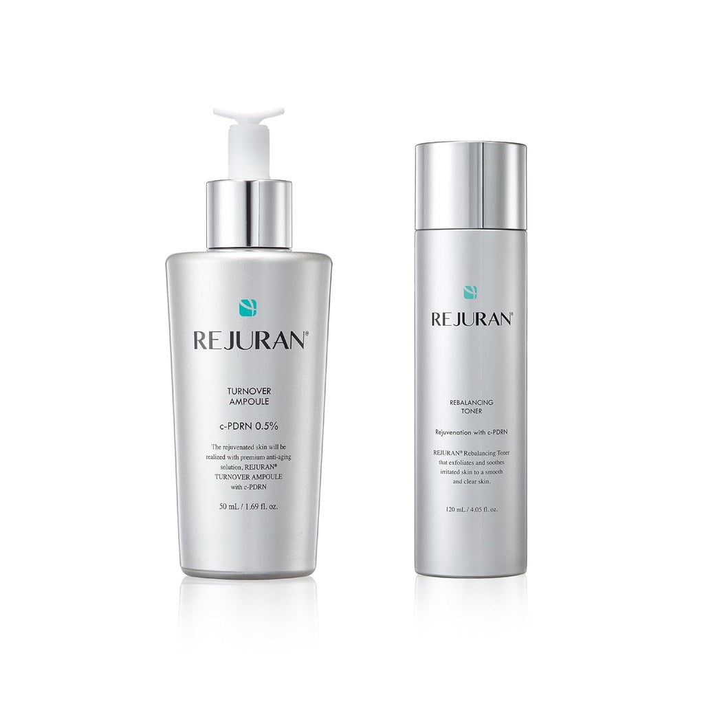 REJURAN® Skincare Duo with c-PDRN® – Turnover Ampoule (1.69 fl oz) & Rebalancing Toner for Firming, Hydration, Pore Care & Radiant Glass Skin – Korean Anti-Aging Serum & Toner Set