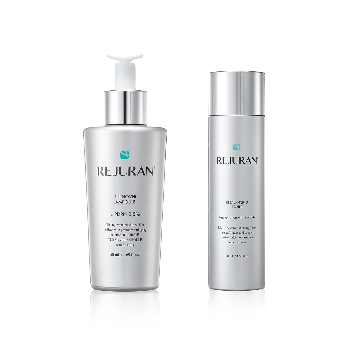 REJURAN® Skincare Duo with c-PDRN® – Turnover Ampoule (1.69 fl oz) & Rebalancing Toner for Firming, Hydration, Pore Care & Radiant Glass Skin – Korean Anti-Aging Serum & Toner Set