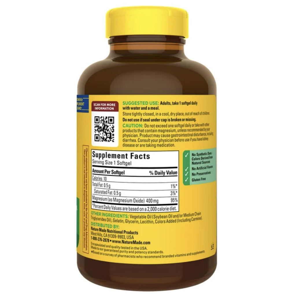 Nature Made High Potency Magnesium 400 mg - 150 Liquid Softgels,(Pack of 2)