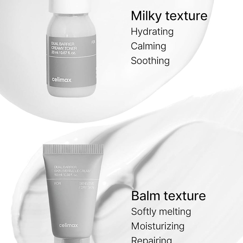 celimax Dual Barrier Trial Kit Travel Size, Gift Set | with Creamy Toner & Skin Wearable Cream, Travel Size, Mini-sized Gift Set, Ceramides, Peptide