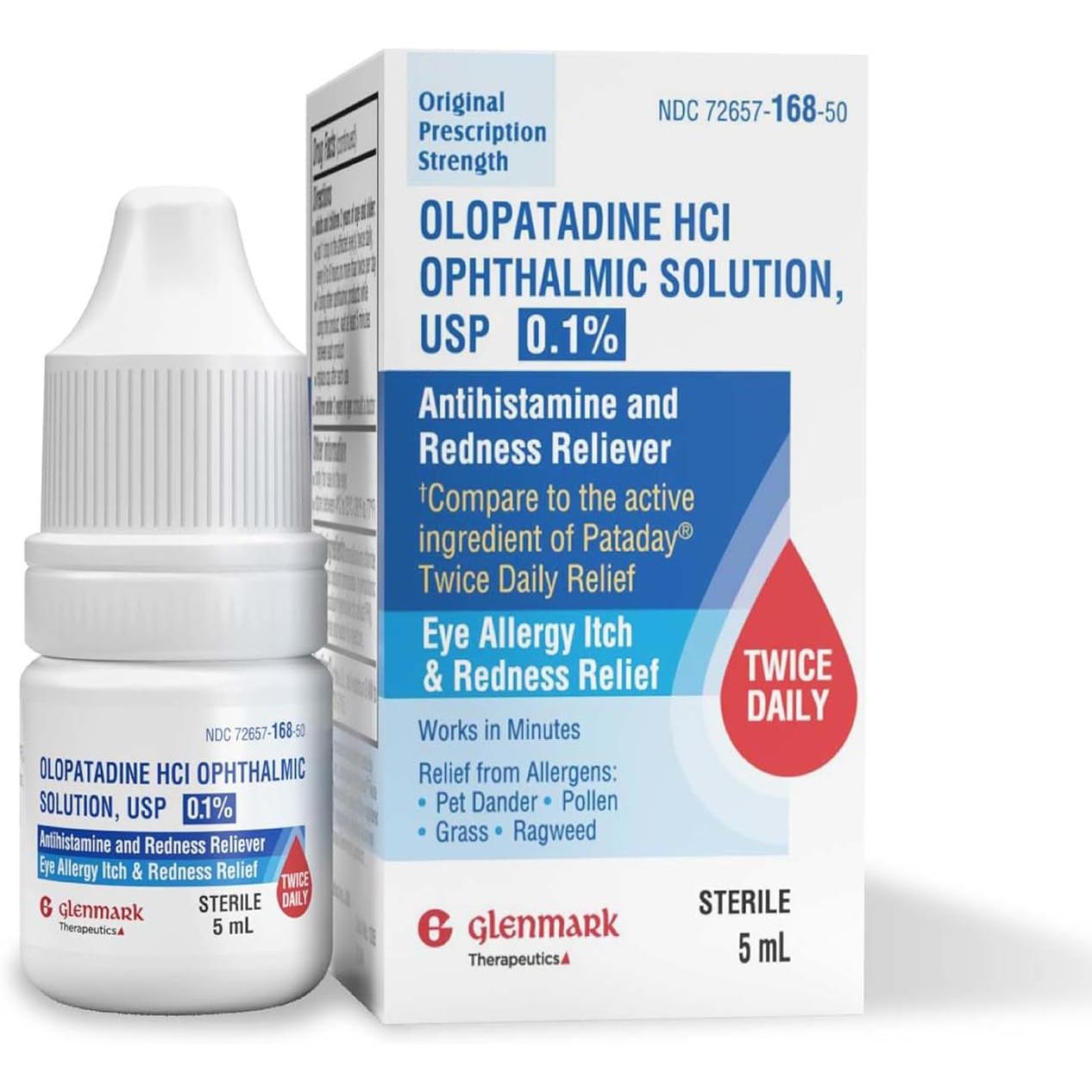 Glenmark Therapeutics Olopatadine Eye Drops for Allergies, Redness Relief, Antihistamine Eye Drops, Allergy Relief from Pet Dander, Pollen, Grass, Ragweed, Works in Minutes, Olopatadine HCl 0.1%, 5ml