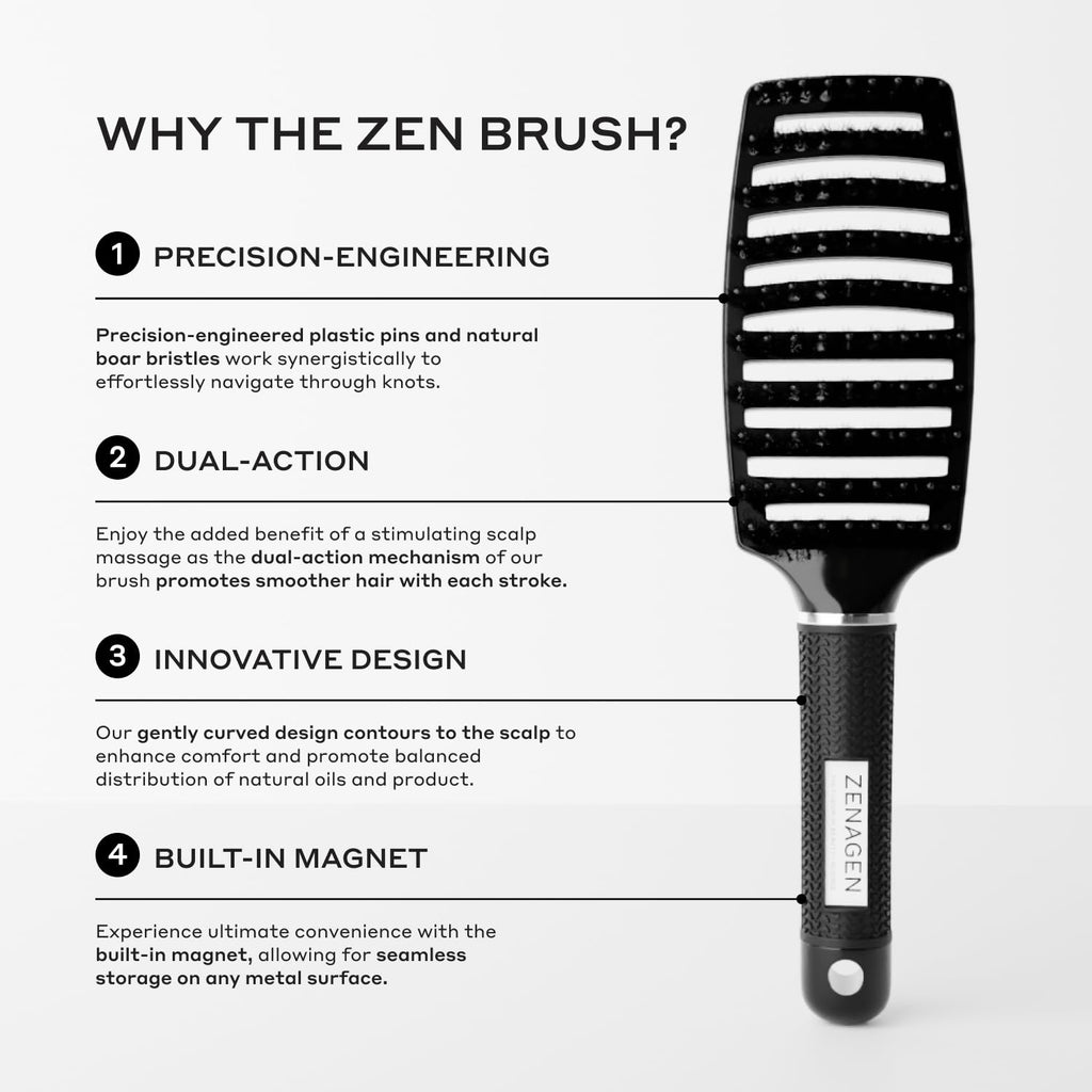 ZENAGEN Zen Brush| Gently Detangles Hair, Reduces Breakage, Enhances Scalp Stimulation, Lightweight Ergonomic Design, All Hair Types 1 ea