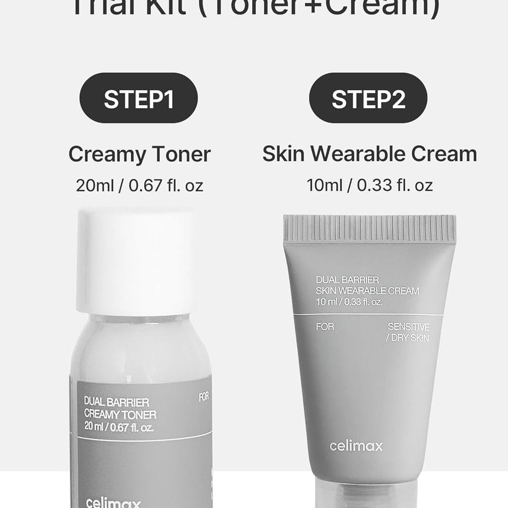 celimax Dual Barrier Trial Kit Travel Size, Gift Set | with Creamy Toner & Skin Wearable Cream, Travel Size, Mini-sized Gift Set, Ceramides, Peptide