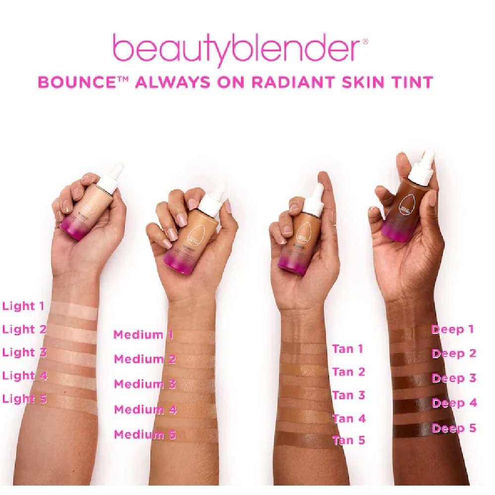Beautyblender 12-Hour Always on Radiant Skin Tint, Breathable Serum Foundation Stays Put for All Day Long Wear, Infused with Hyaluronic Acid & Niacinamide, Medium 1