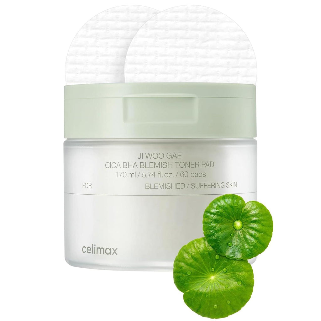celimax Ji.Woo.Gae Cica BHA Blemish Toner Pad (60 Pads) + The Real Cica Niacinamide AC Calming Serum 40ml + The Real Cica Soothing Cream 50ml Bundle